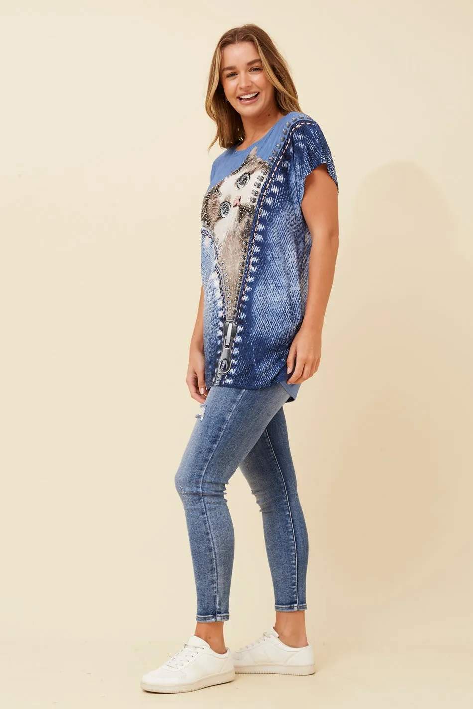 EXCELINA CAT PRINT TOP