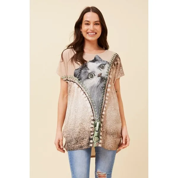 EXCELINA CAT PRINT TOP