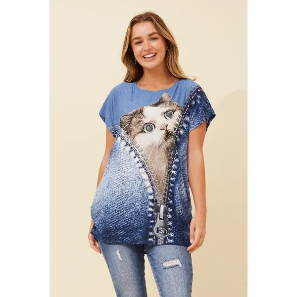 EXCELINA CAT PRINT TOP