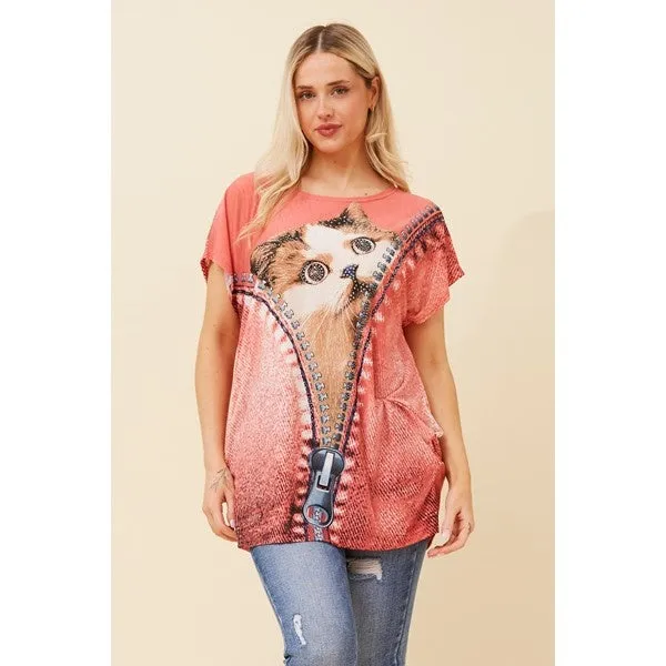 EXCELINA CAT PRINT TOP
