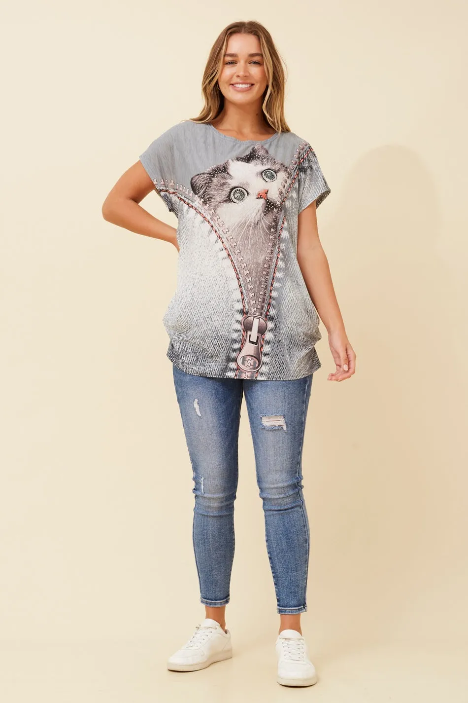 EXCELINA CAT PRINT TOP