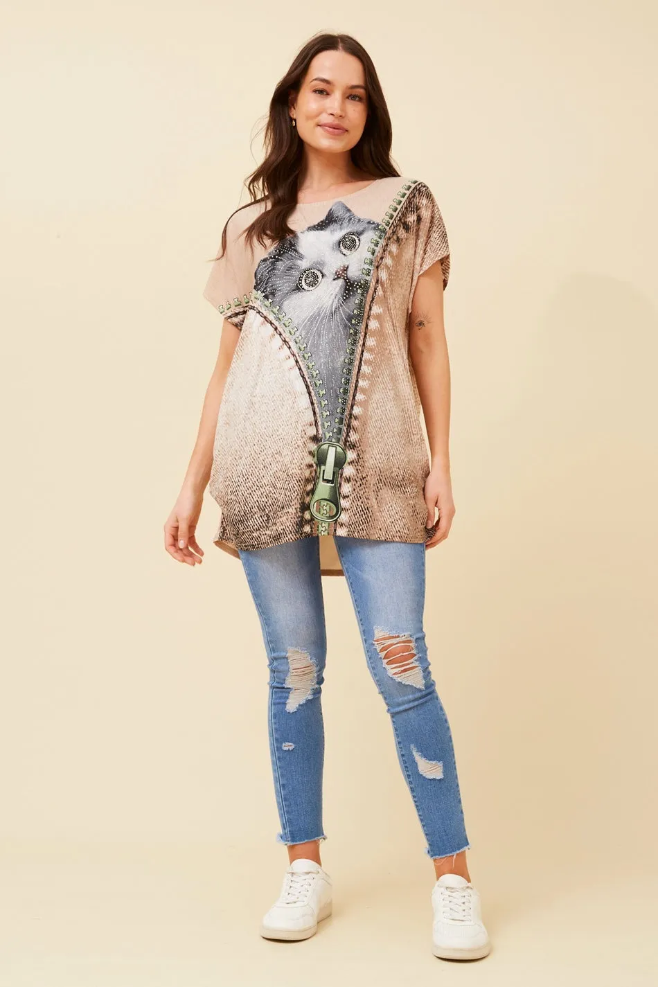 EXCELINA CAT PRINT TOP