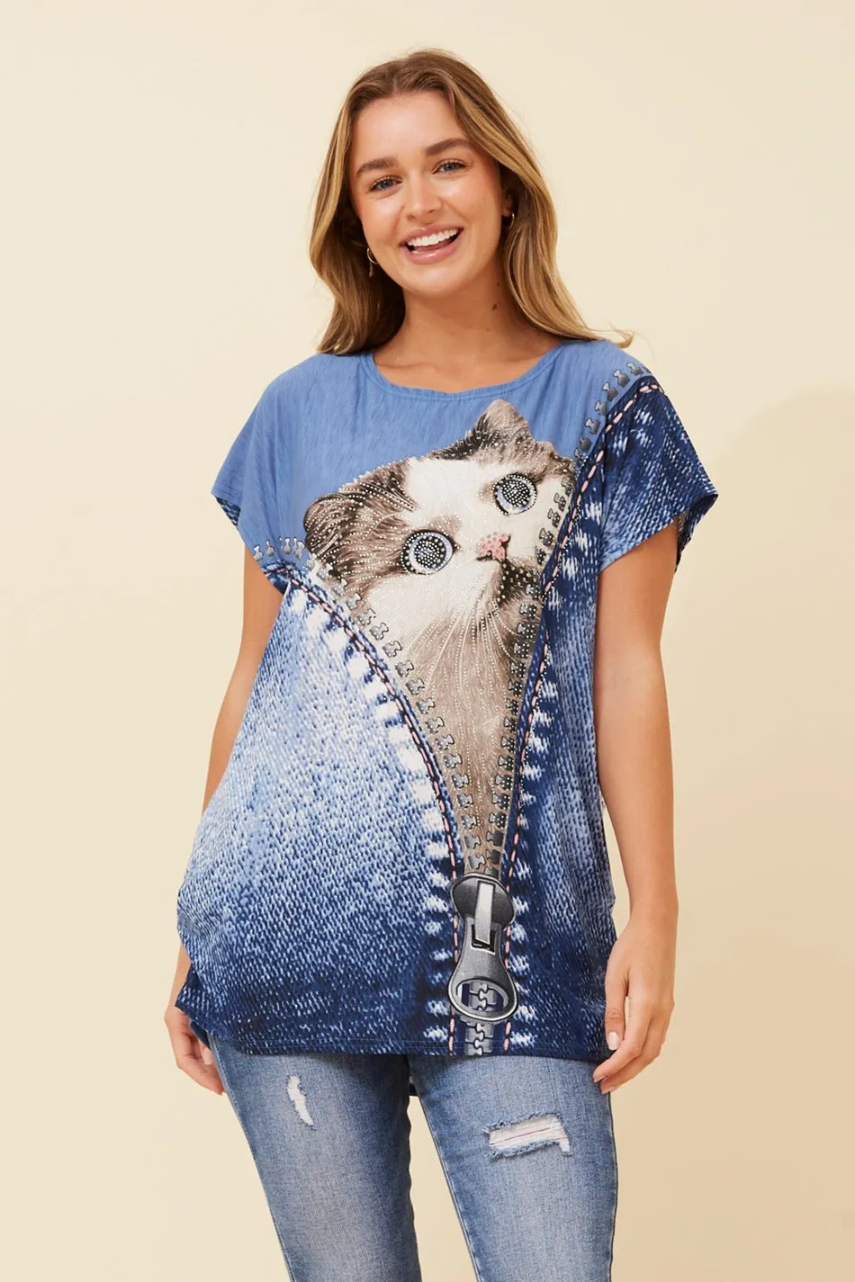 EXCELINA CAT PRINT TOP
