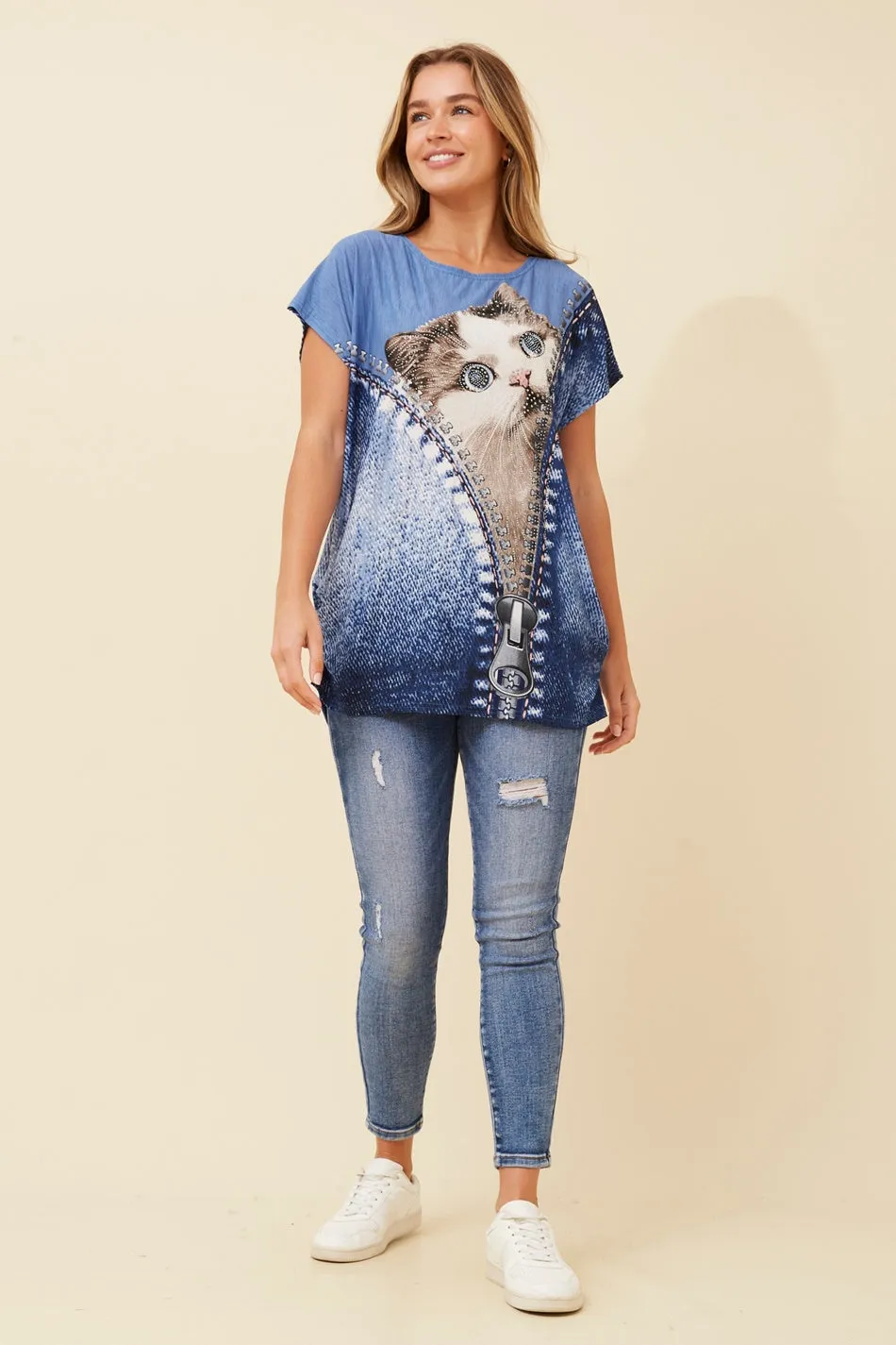 EXCELINA CAT PRINT TOP