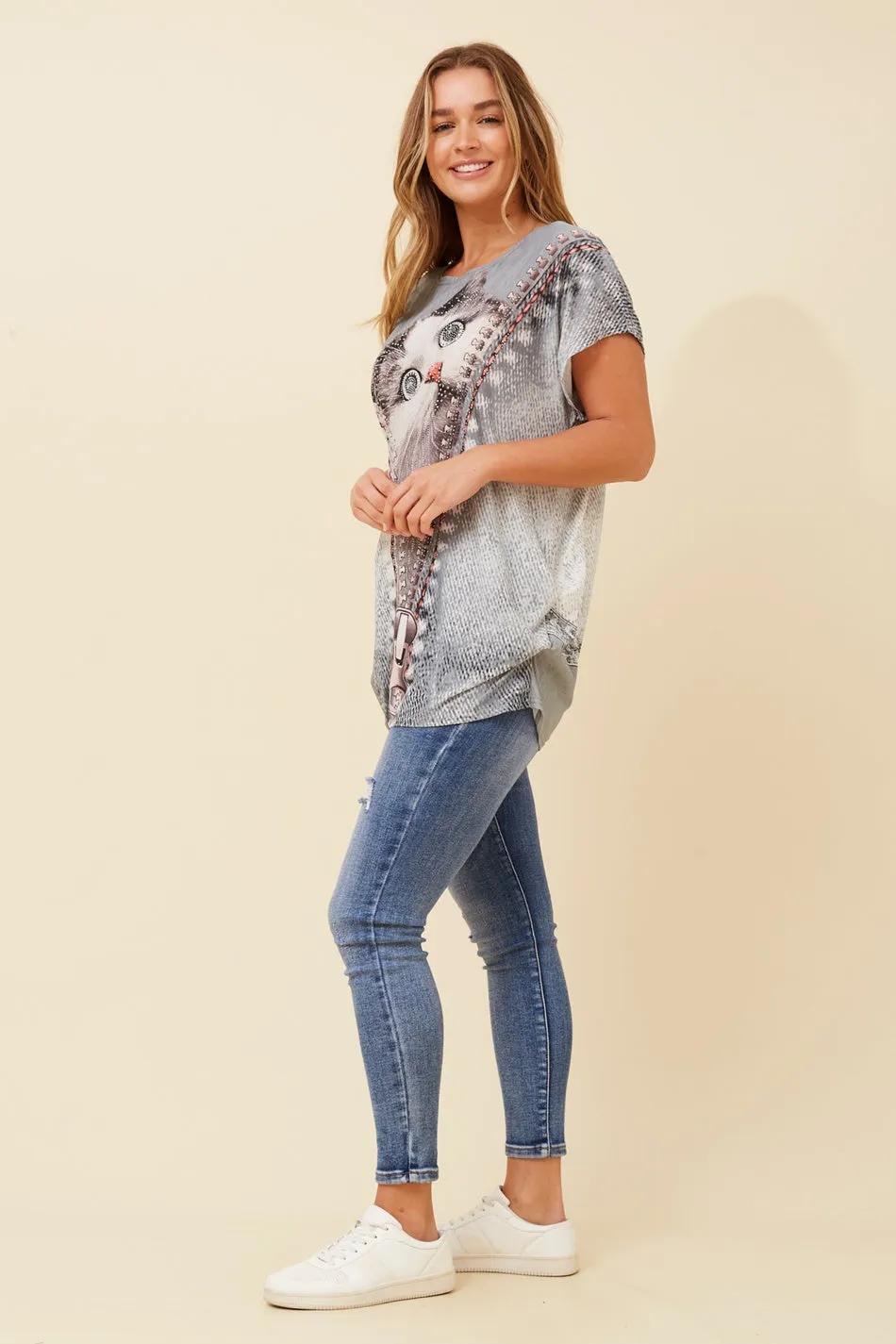 EXCELINA CAT PRINT TOP