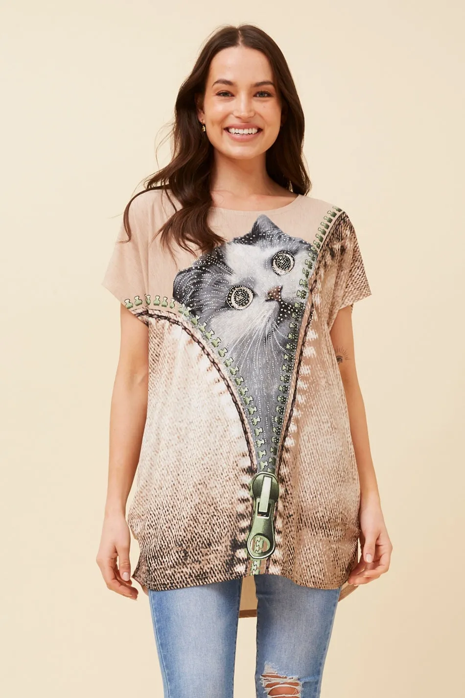 EXCELINA CAT PRINT TOP