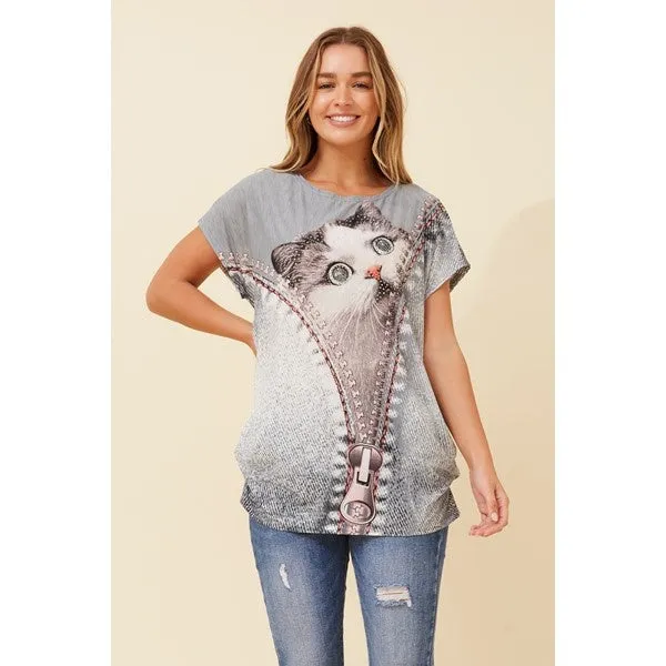 EXCELINA CAT PRINT TOP