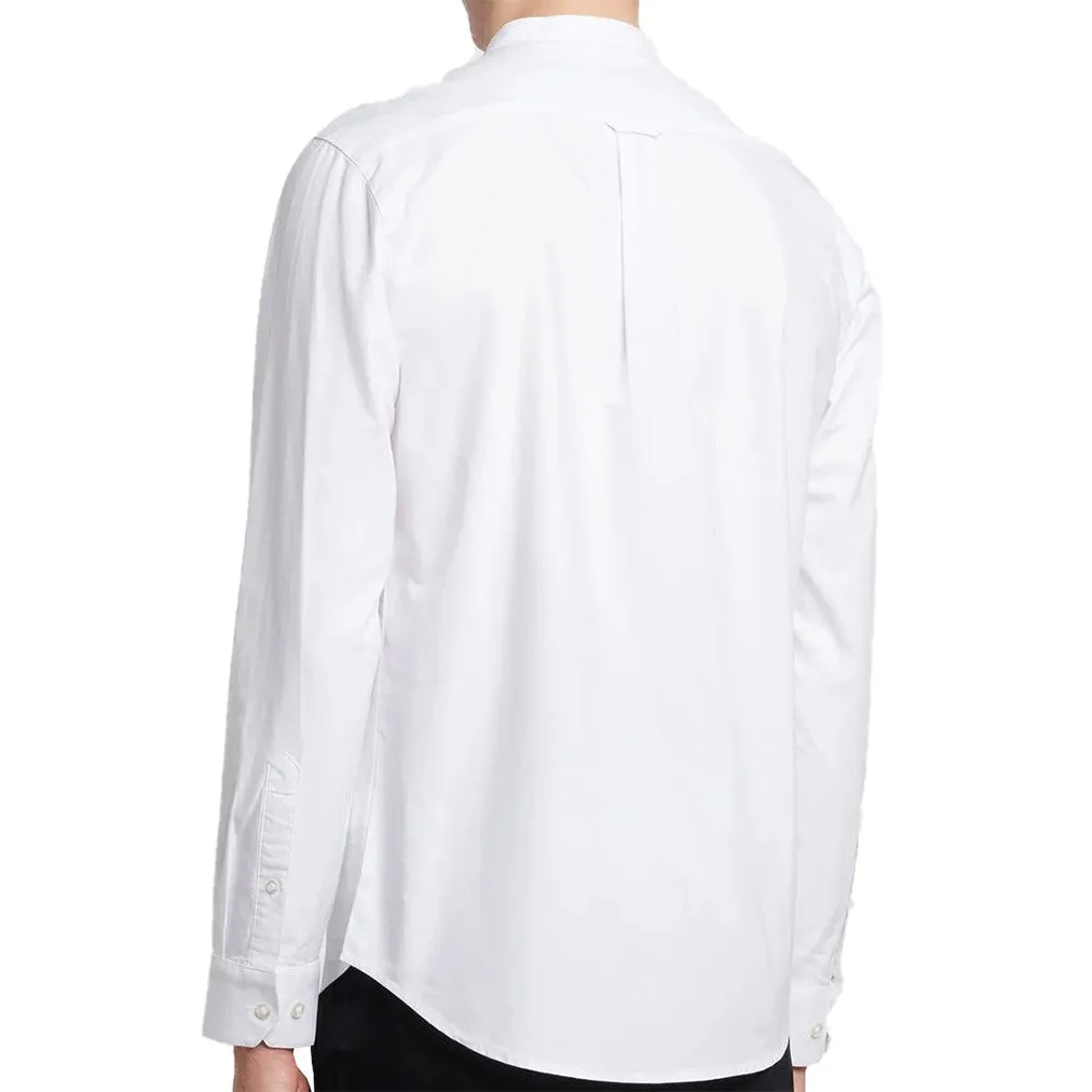 Farah Mens Brewer Slim Fit Long Sleeve Organic Cotton Grandad Shirt White