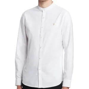 Farah Mens Brewer Slim Fit Long Sleeve Organic Cotton Grandad Shirt White