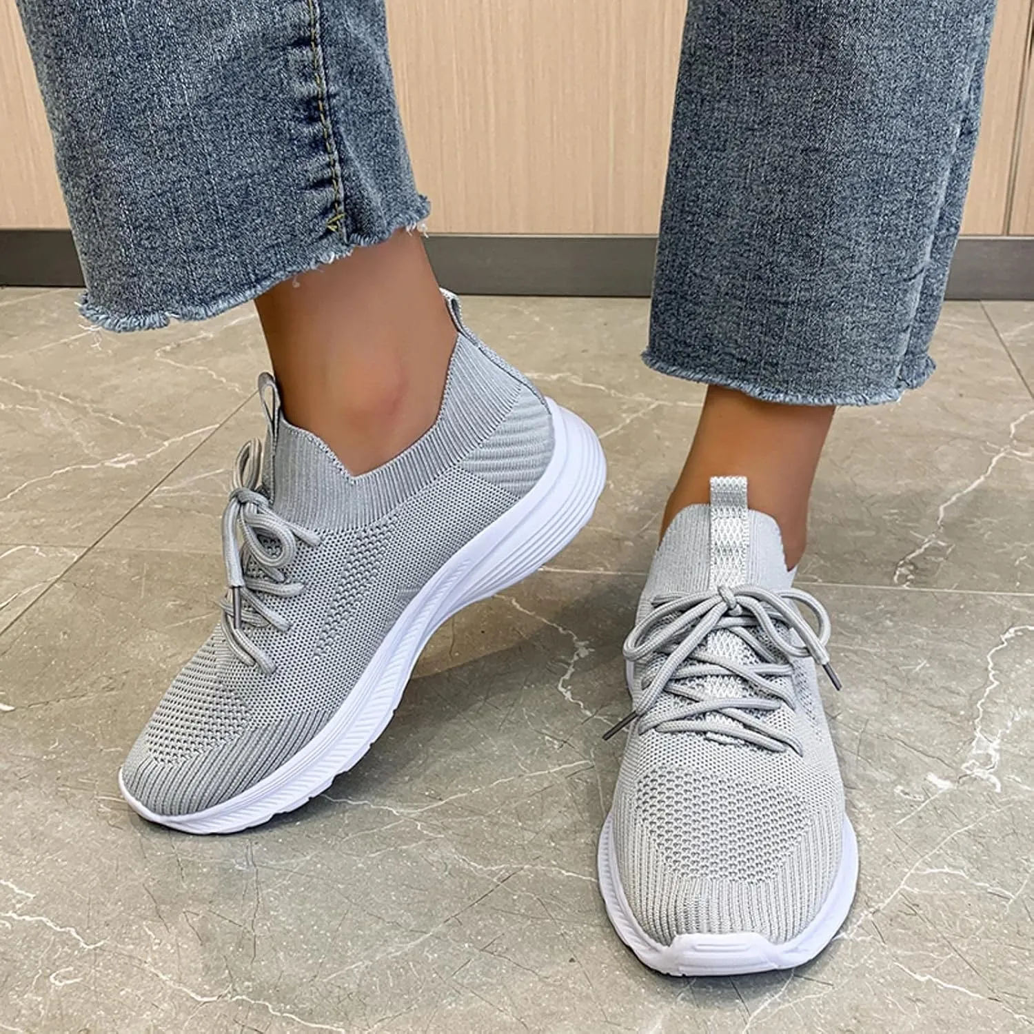 Fashion Spring and Summer Women Sports Shoes Flat Bottom Lightweight Flying Woven Mesh Breathable Comfortable was Shoes
