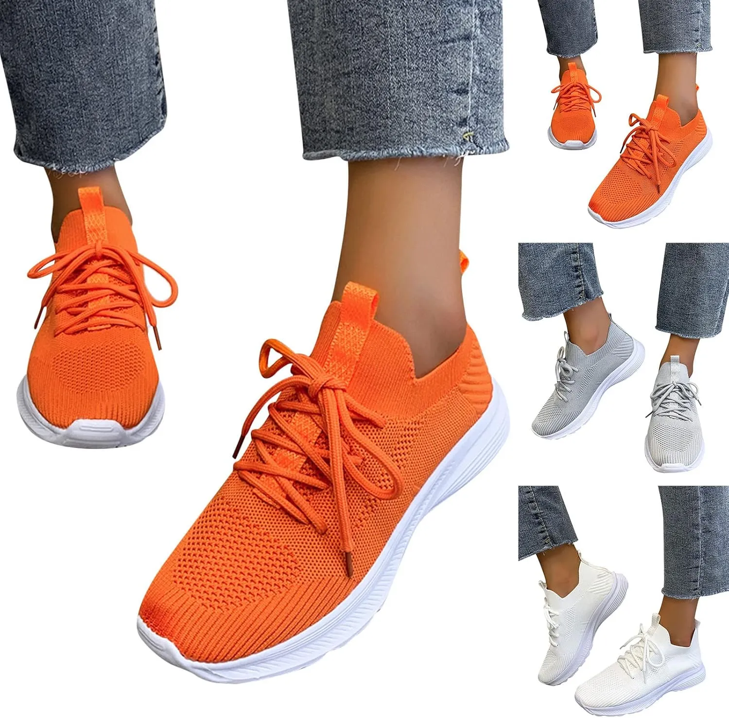 Fashion Spring and Summer Women Sports Shoes Flat Bottom Lightweight Flying Woven Mesh Breathable Comfortable was Shoes