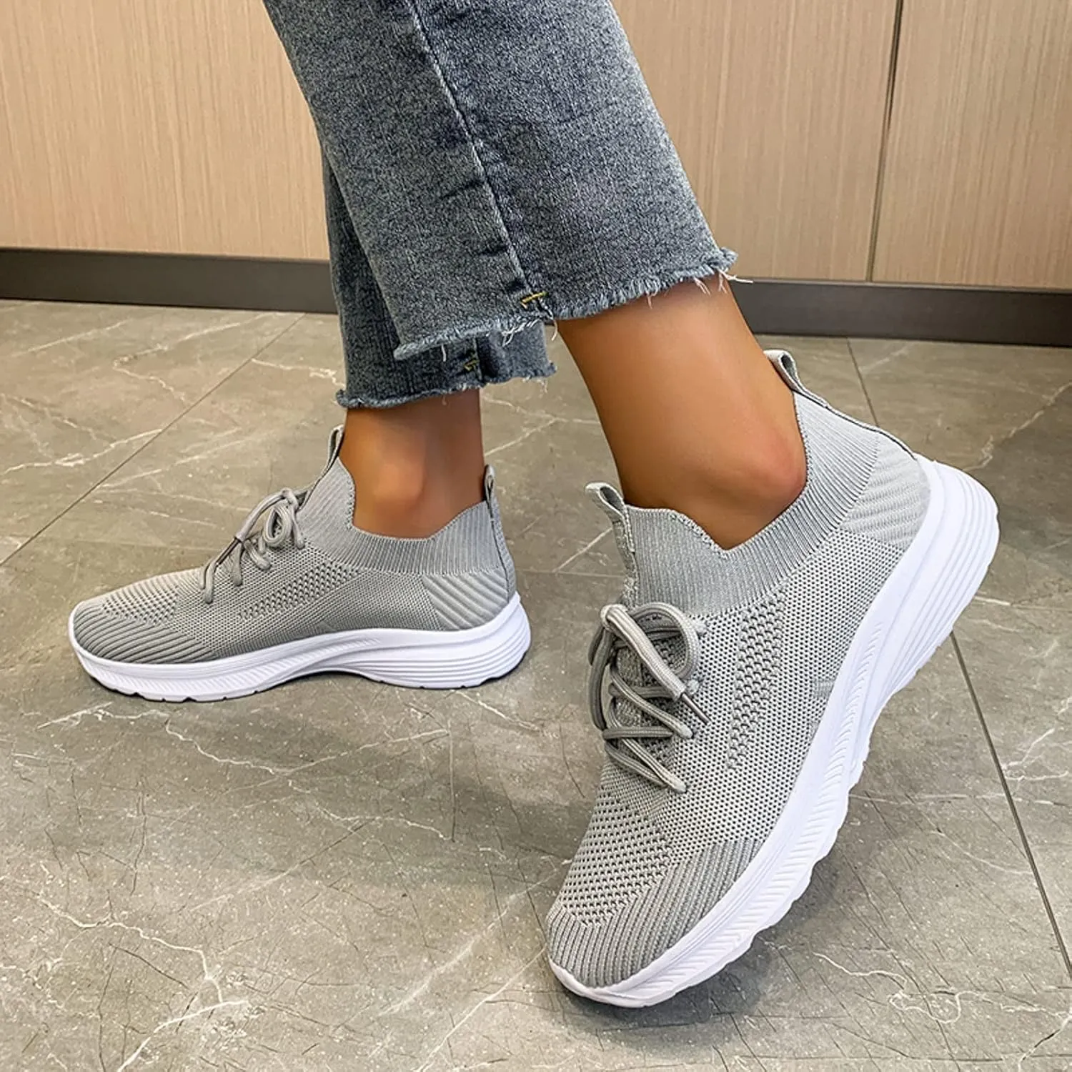 Fashion Spring and Summer Women Sports Shoes Flat Bottom Lightweight Flying Woven Mesh Breathable Comfortable was Shoes