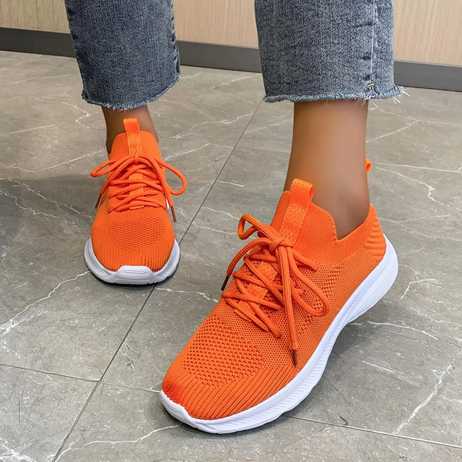 Fashion Spring and Summer Women Sports Shoes Flat Bottom Lightweight Flying Woven Mesh Breathable Comfortable was Shoes