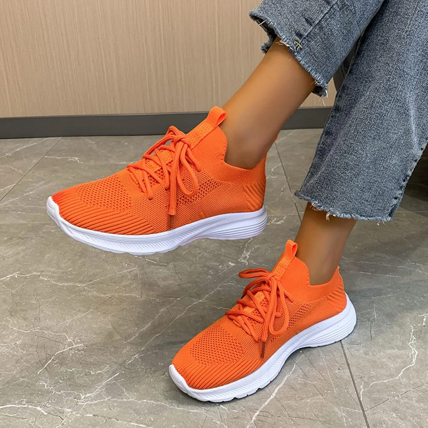 Fashion Spring and Summer Women Sports Shoes Flat Bottom Lightweight Flying Woven Mesh Breathable Comfortable was Shoes