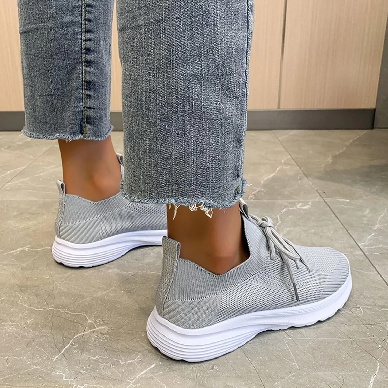 Fashion Spring and Summer Women Sports Shoes Flat Bottom Lightweight Flying Woven Mesh Breathable Comfortable was Shoes