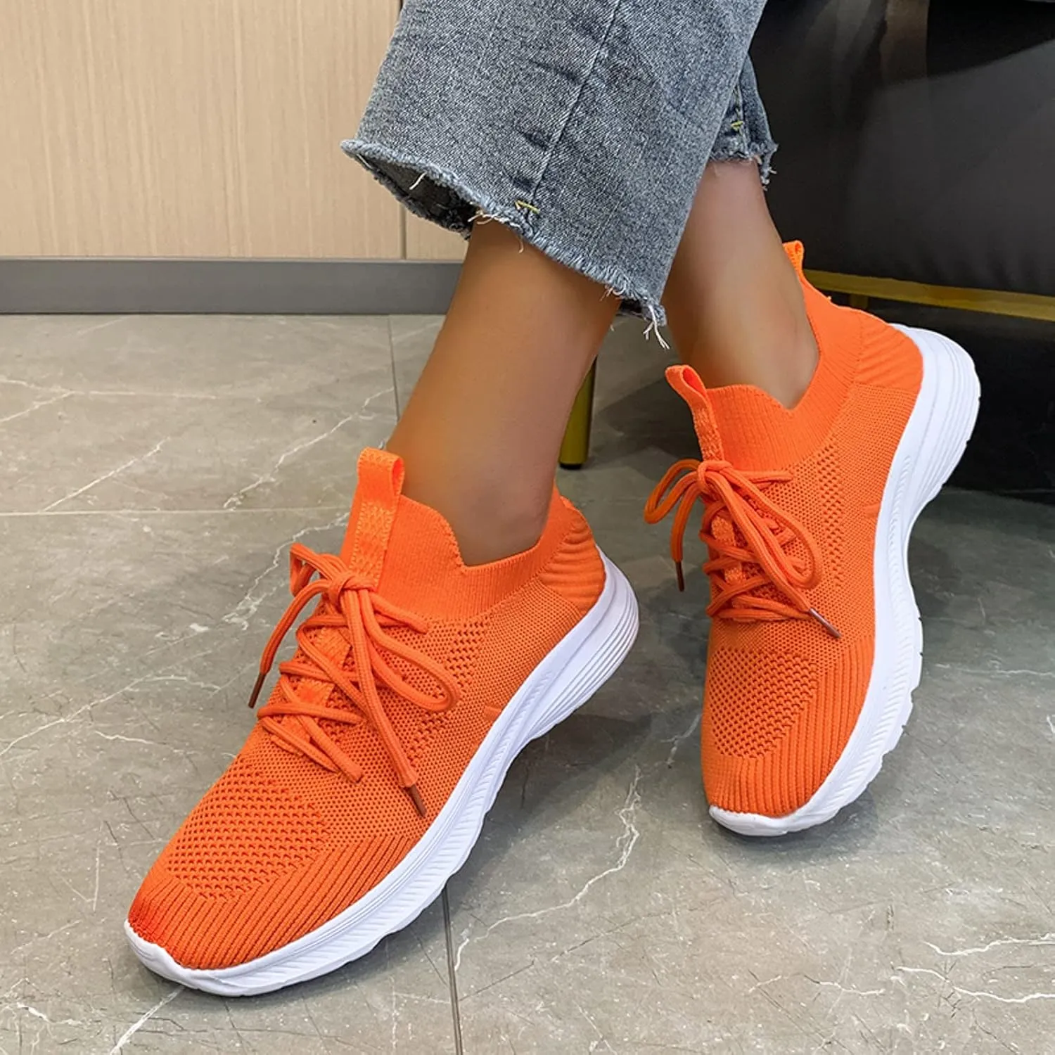 Fashion Spring and Summer Women Sports Shoes Flat Bottom Lightweight Flying Woven Mesh Breathable Comfortable was Shoes