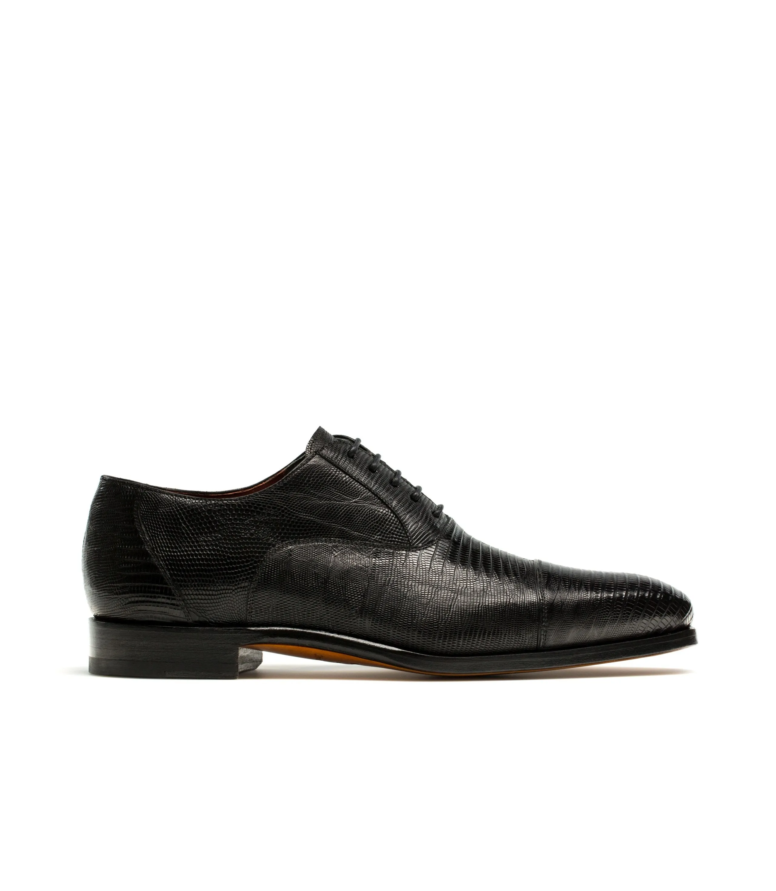 Flat Feet Shoes - Goodyear Welted Lamego Black Leather Croc Print Oxford With Violin Leather Sole with Arch Support
