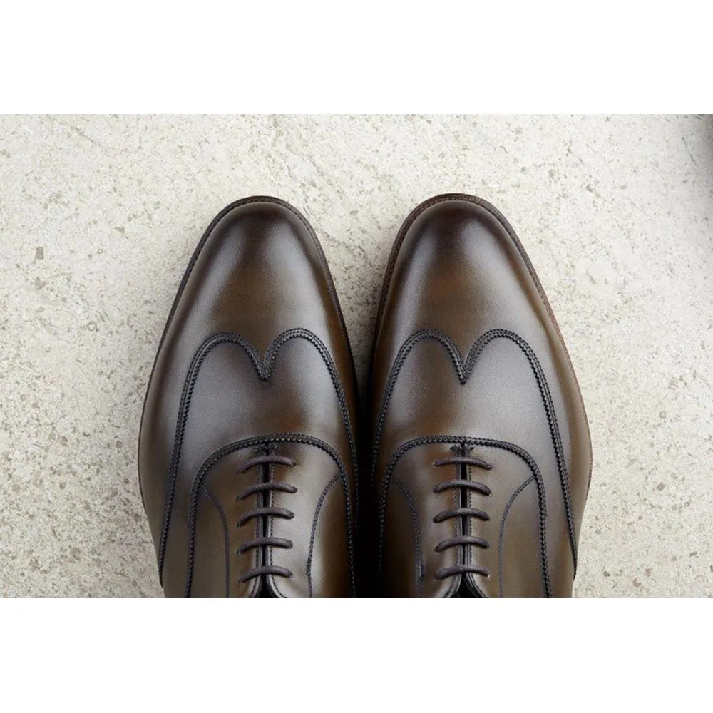 Flat Feet Shoes - Olive Green Leather Gedling Brogue Oxfords with Arch Support