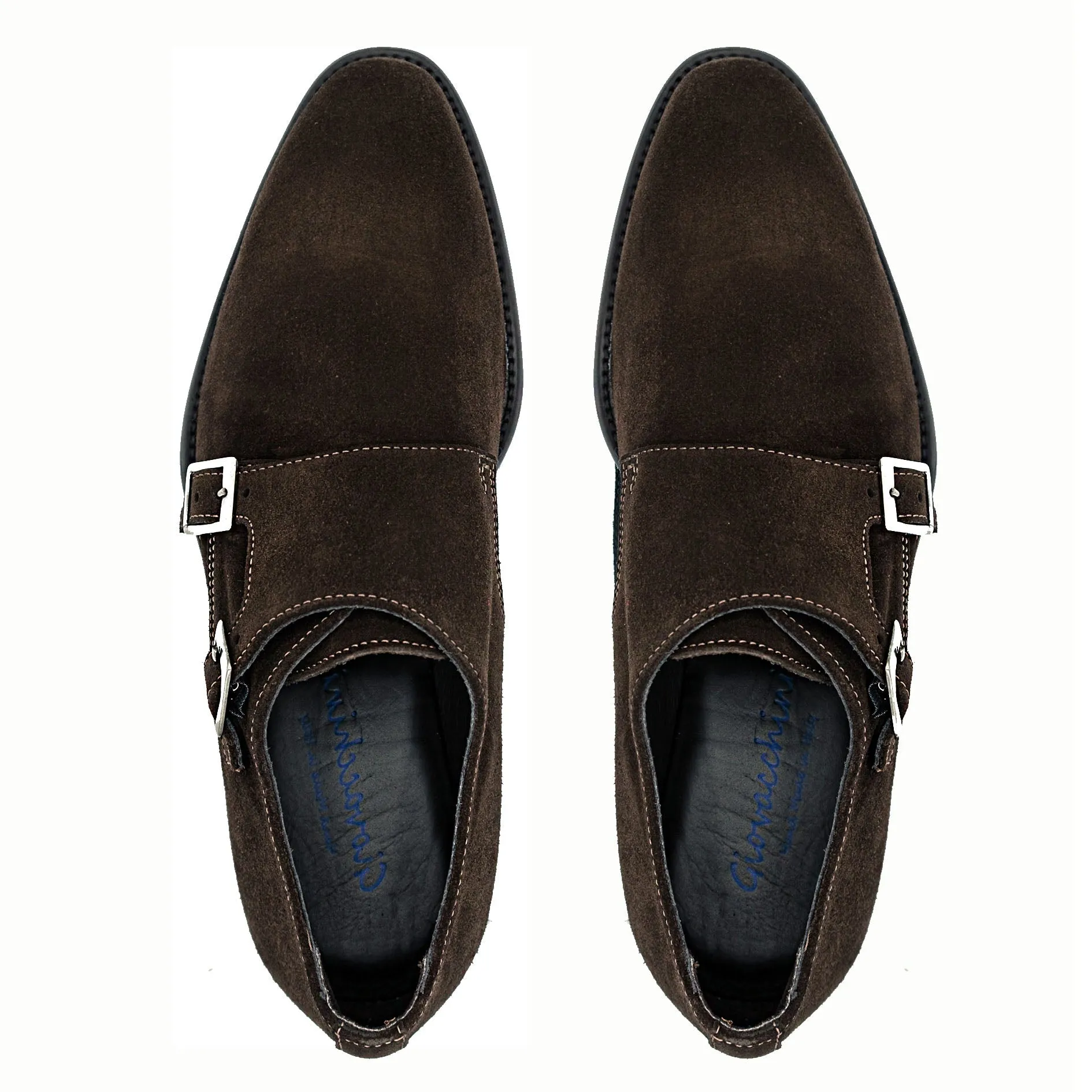 Giovacchini Francesco Men's Shoes Chocolate Suede Leather Double Monk-Straps Loafers (GVCN1009)