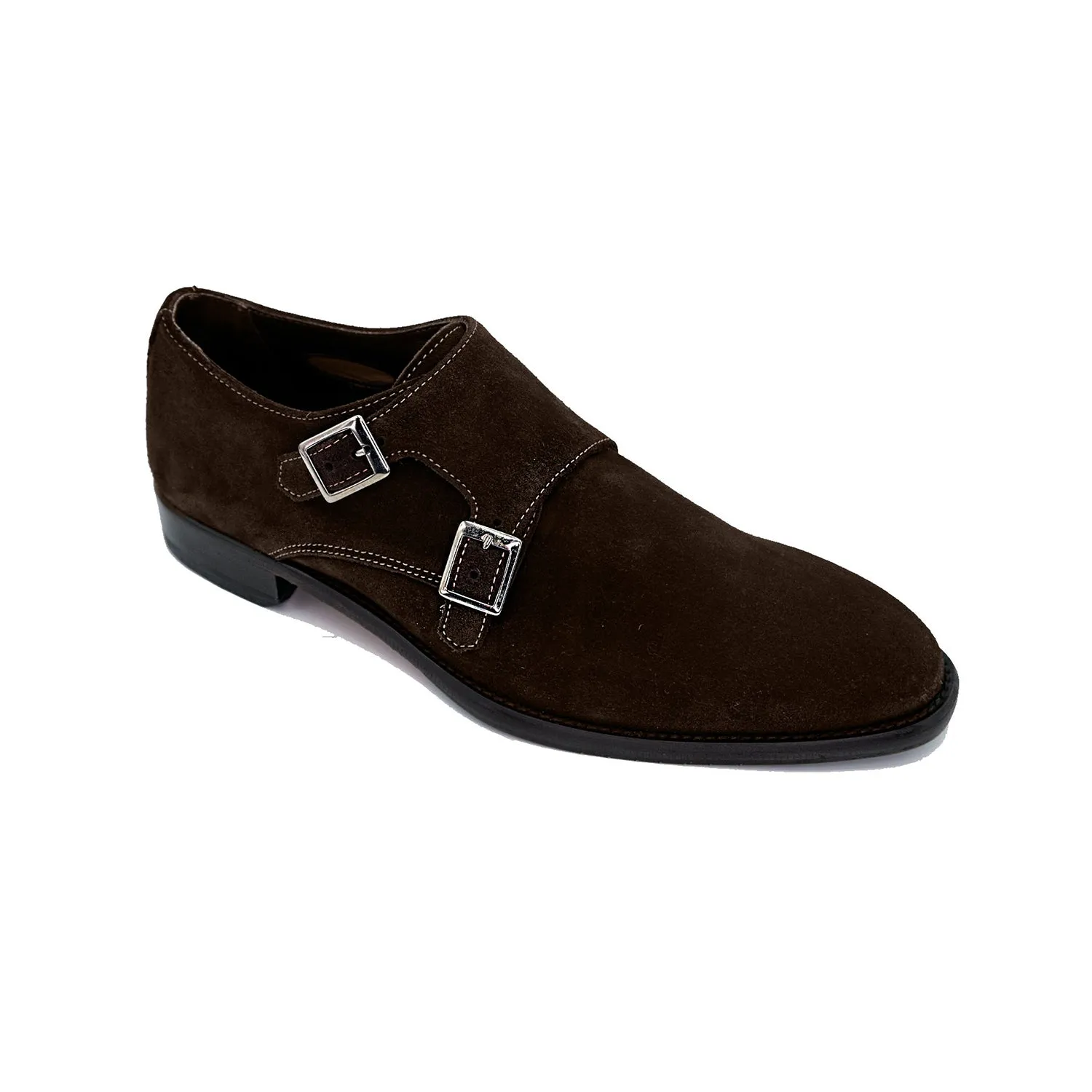 Giovacchini Francesco Men's Shoes Chocolate Suede Leather Double Monk-Straps Loafers (GVCN1009)
