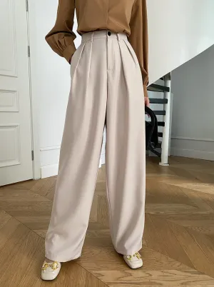 High-Waisted Tailored Apricot Wide Leg Suit Pants