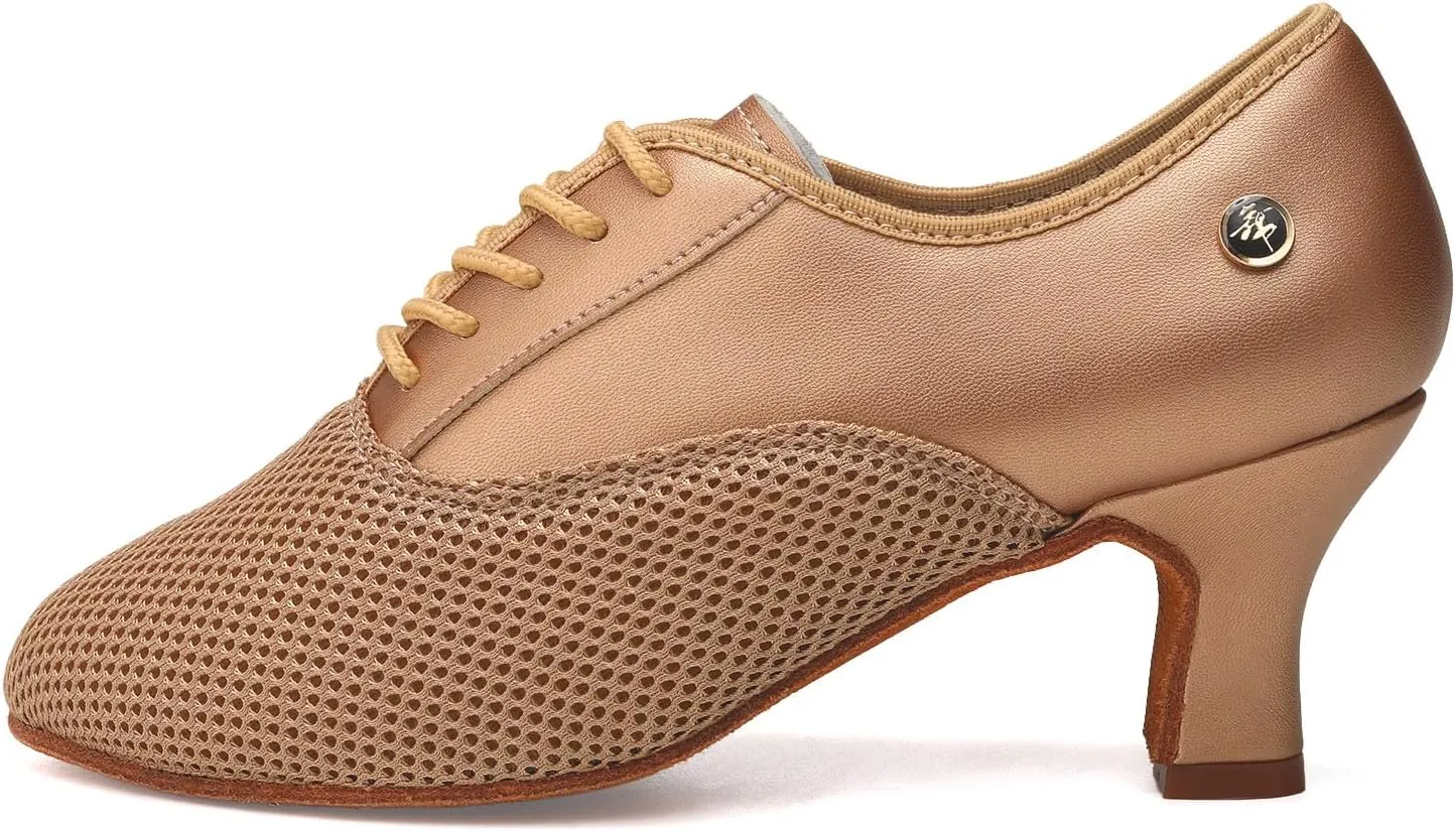 HROYL Women Ballroom Dance Shoes Lace-up Latin Salsa Rhythm Modern Teaching Practice Performance Dancing Shoes
