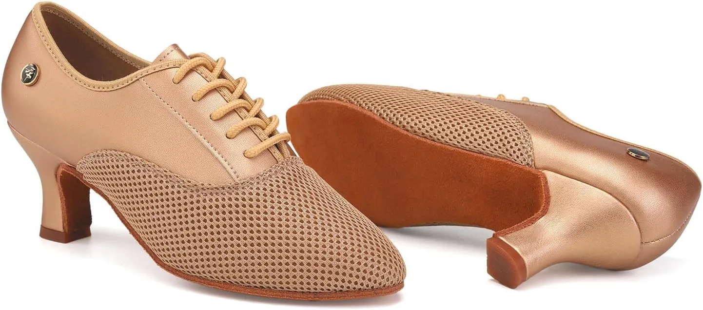 HROYL Women Ballroom Dance Shoes Lace-up Latin Salsa Rhythm Modern Teaching Practice Performance Dancing Shoes