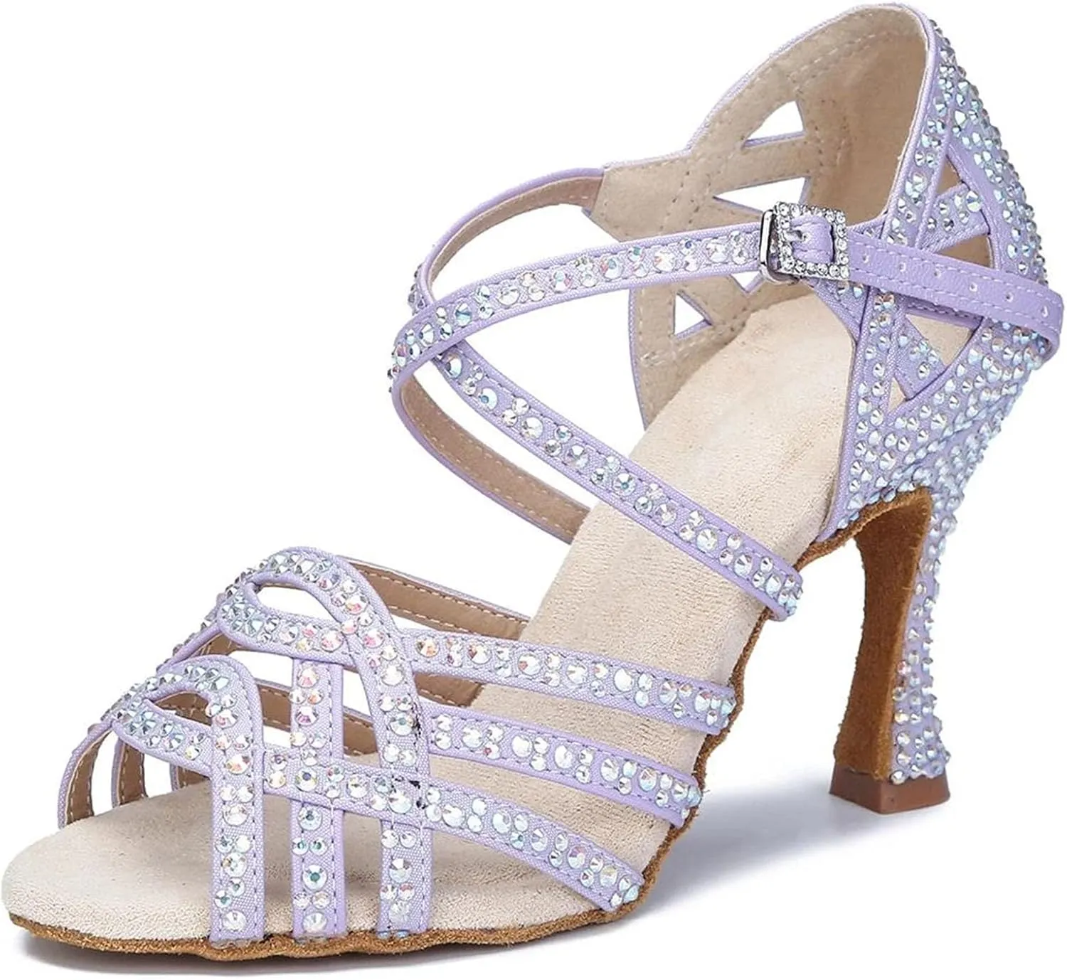 Indoor Latin Dance Shoes - Soft Sole Rhinestone Sandals for Salsa Performance (9CM/3.54")