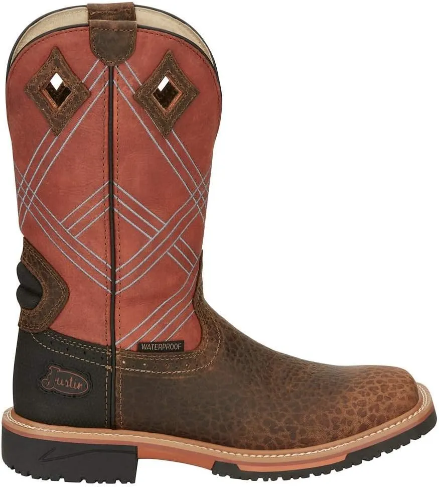 Justin Boot Company Men's Stampede Hybred Dalhart Brown Waterproof Soft Toe Work Boot