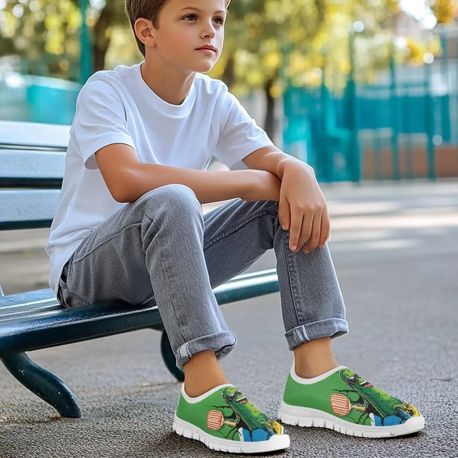 Kids Slip-On Athletic Shoes Breathable Mesh Running Sneakers for Boy Girl Comfort Anti-Skid Shoe for School & Outdoor Activities Size 11-15 White Sole