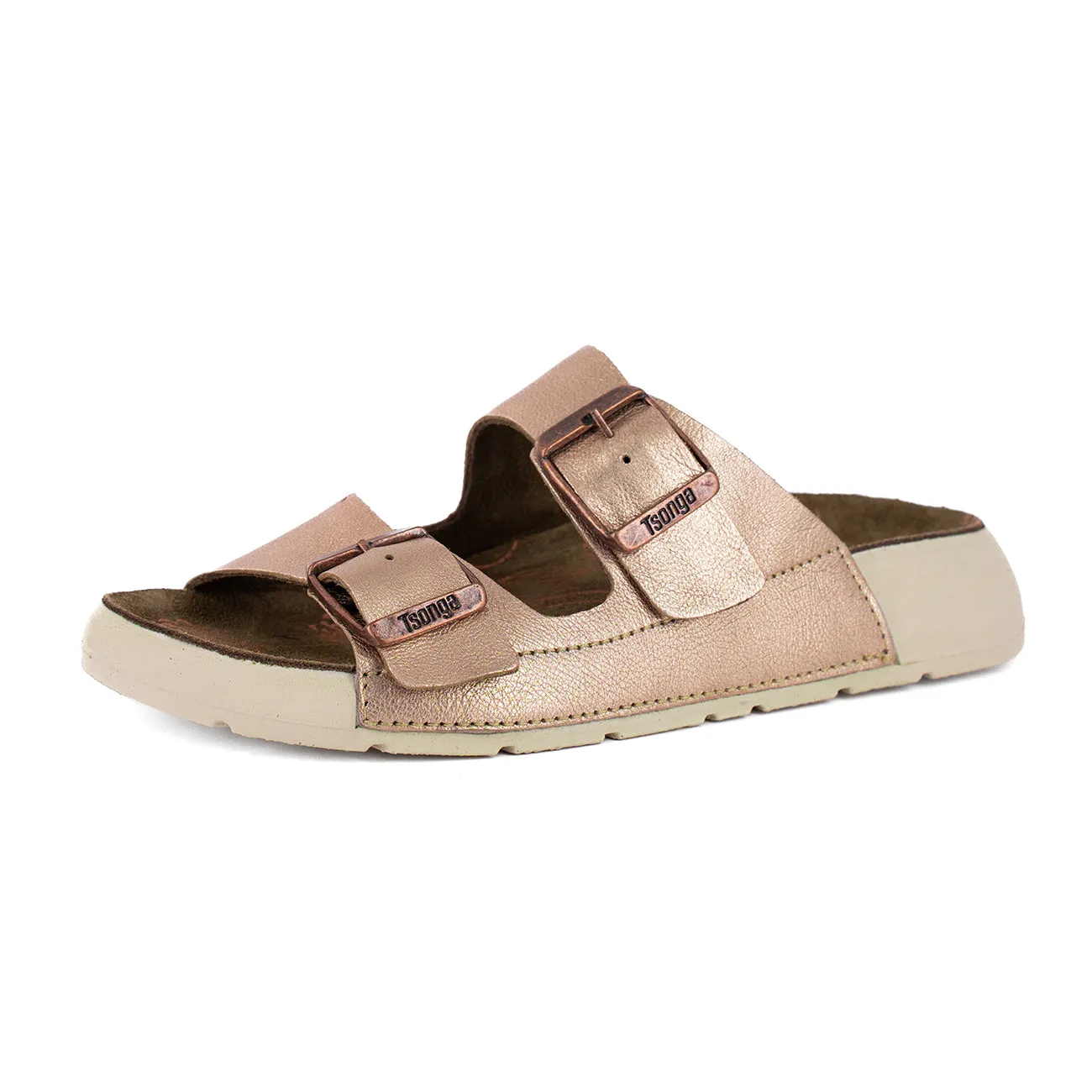 Masego : Ladies Leather Sandal in Rose Gold Metallic