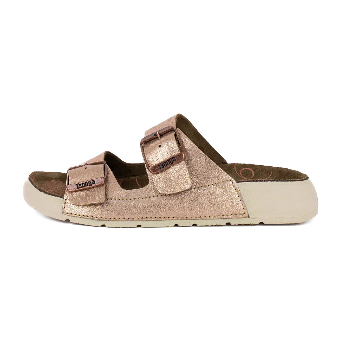 Masego : Ladies Leather Sandal in Rose Gold Metallic