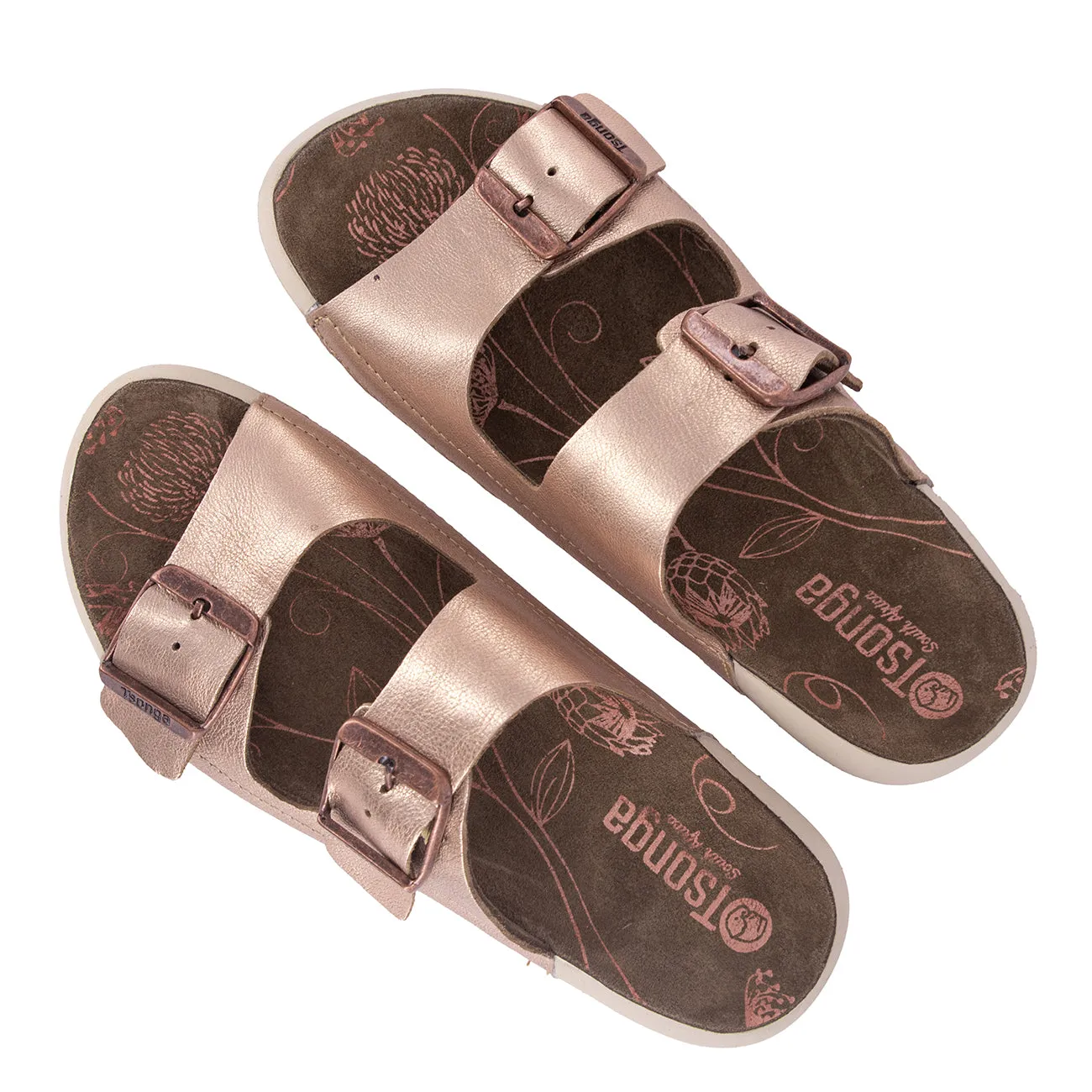 Masego : Ladies Leather Sandal in Rose Gold Metallic