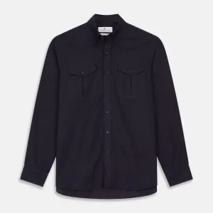 Midnight Blue Corduroy Officer Weekend Fit Shirt with Dorset Collar and 1-Button Cuffs
