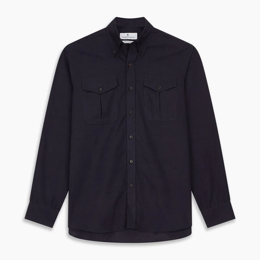 Midnight Blue Corduroy Officer Weekend Fit Shirt with Dorset Collar and 1-Button Cuffs