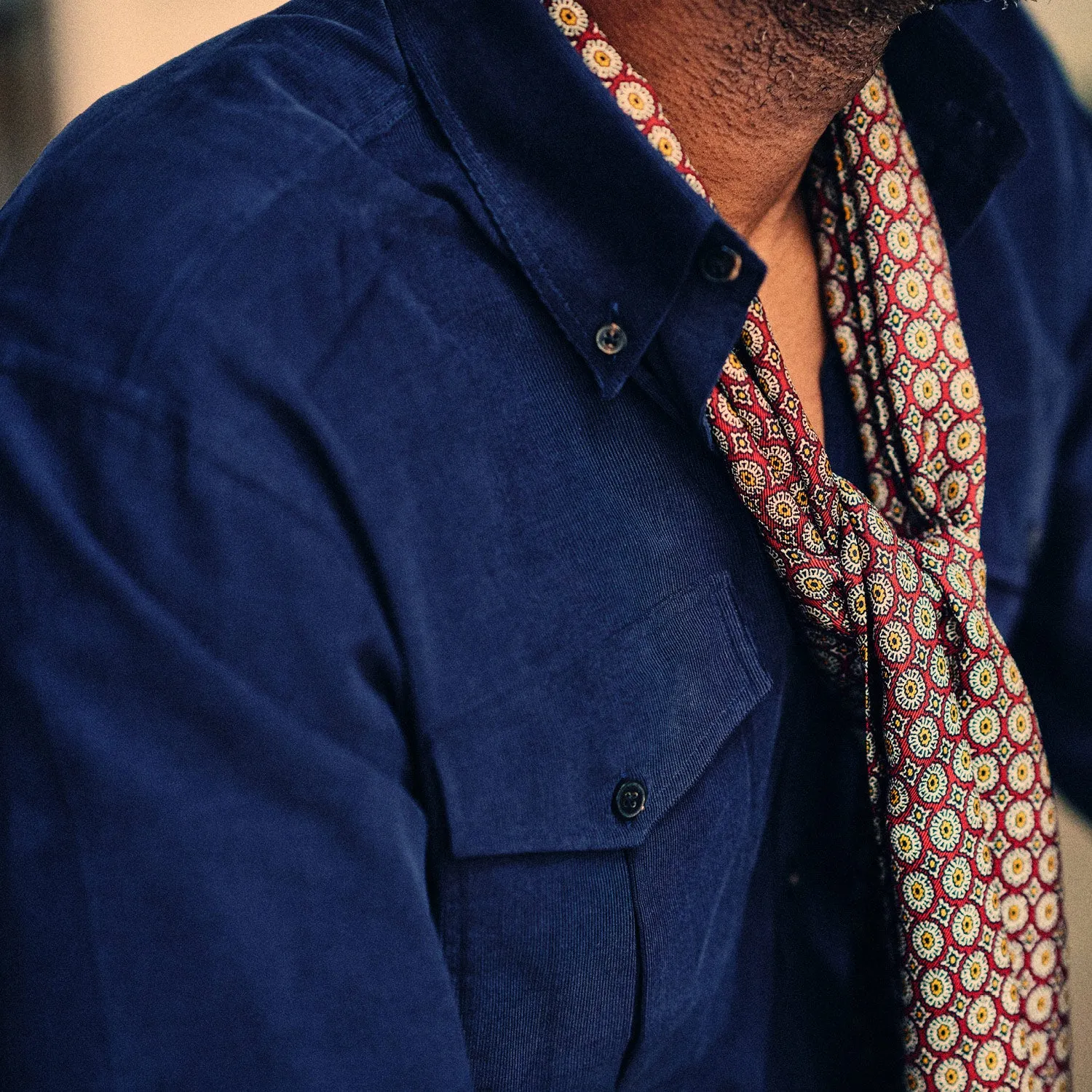 Midnight Blue Corduroy Officer Weekend Fit Shirt with Dorset Collar and 1-Button Cuffs