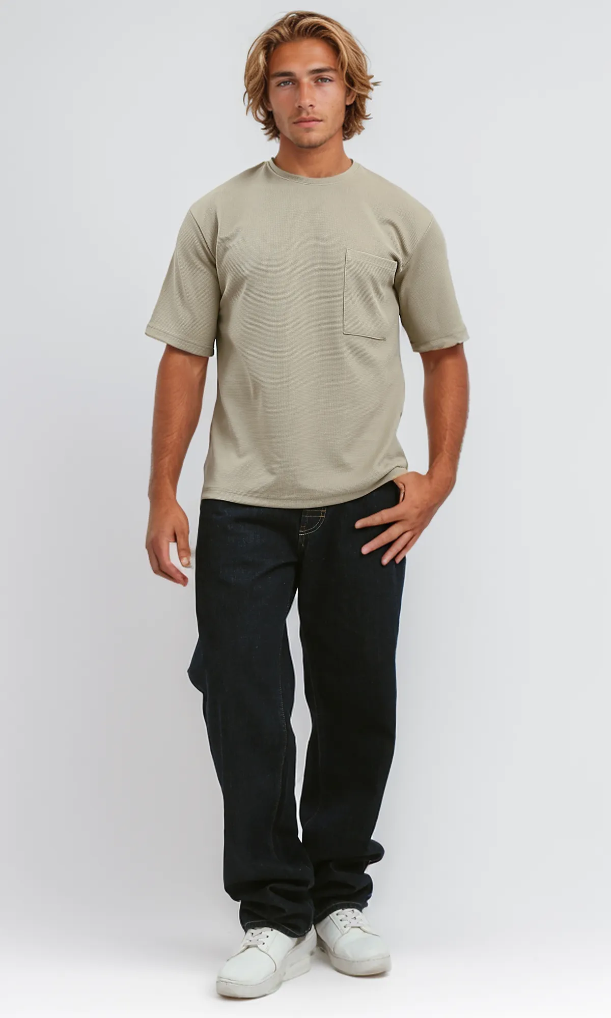 O182731 Dark Beige Relaxed Tee With Elbow Sleeves