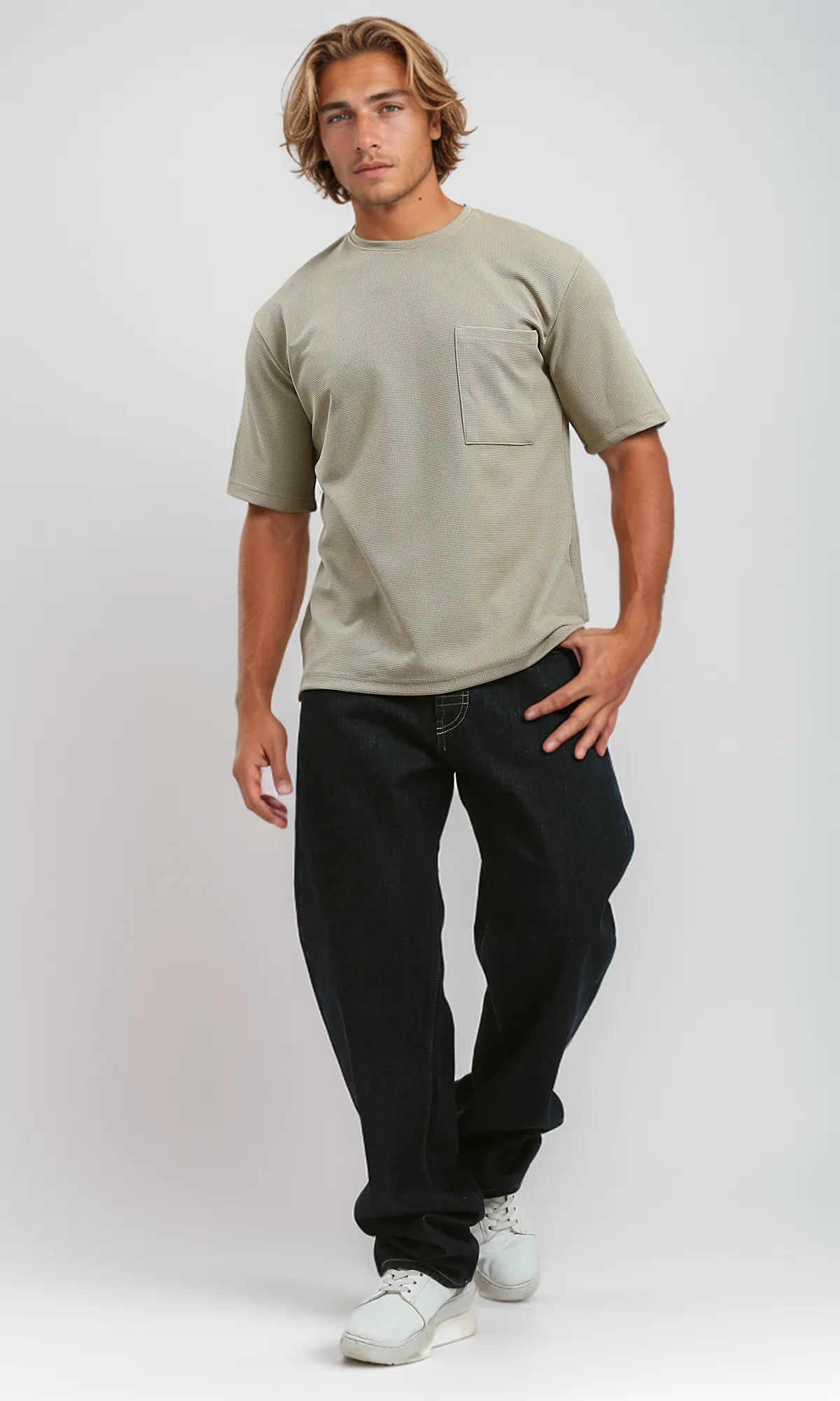 O182731 Dark Beige Relaxed Tee With Elbow Sleeves