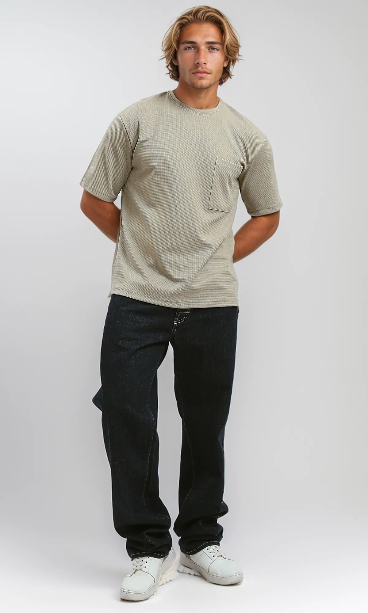 O182731 Dark Beige Relaxed Tee With Elbow Sleeves