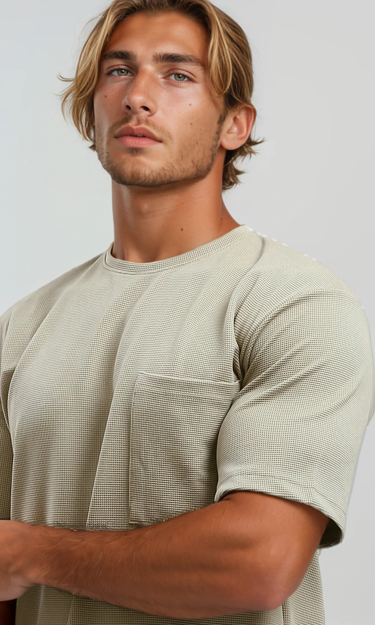 O182731 Dark Beige Relaxed Tee With Elbow Sleeves