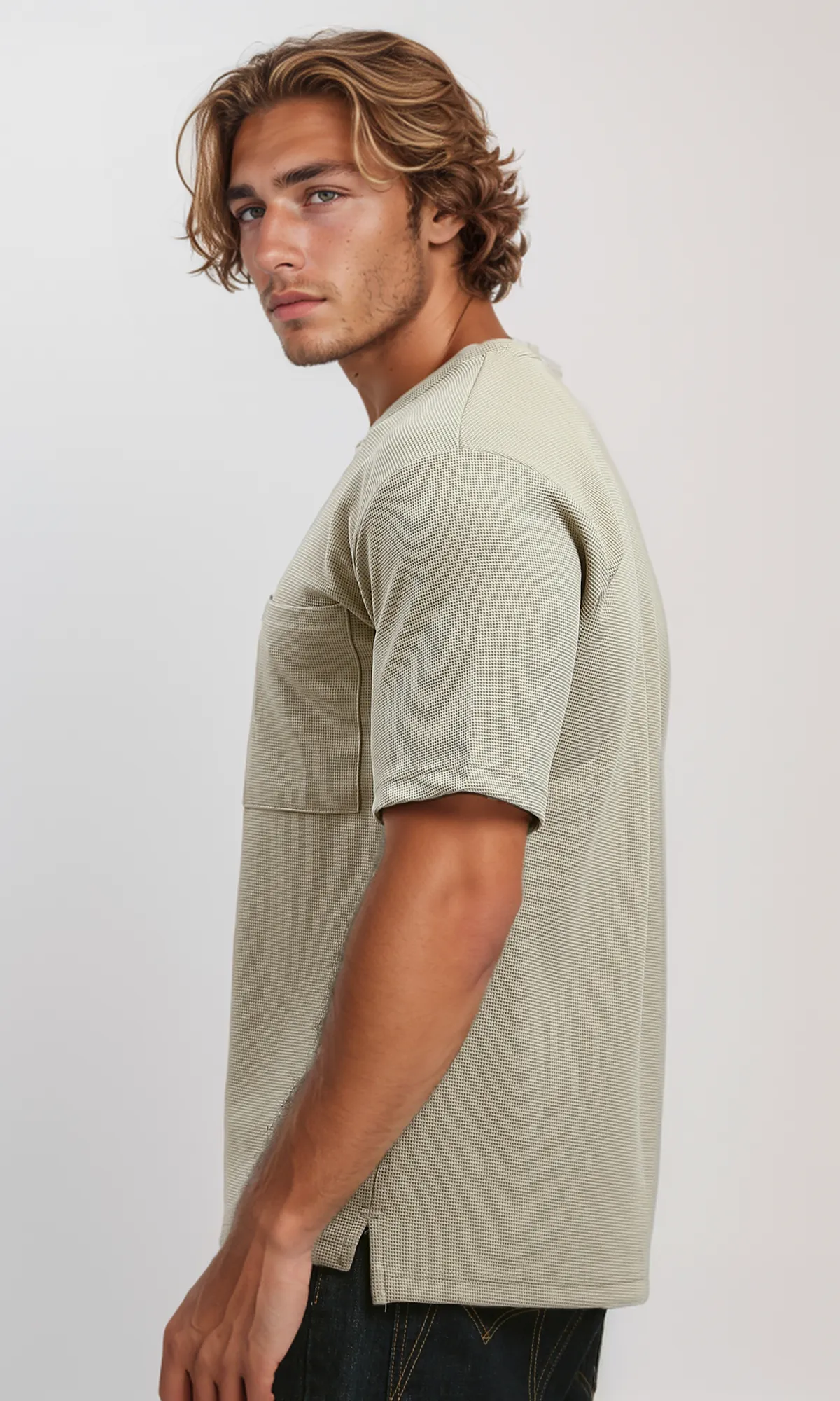 O182731 Dark Beige Relaxed Tee With Elbow Sleeves