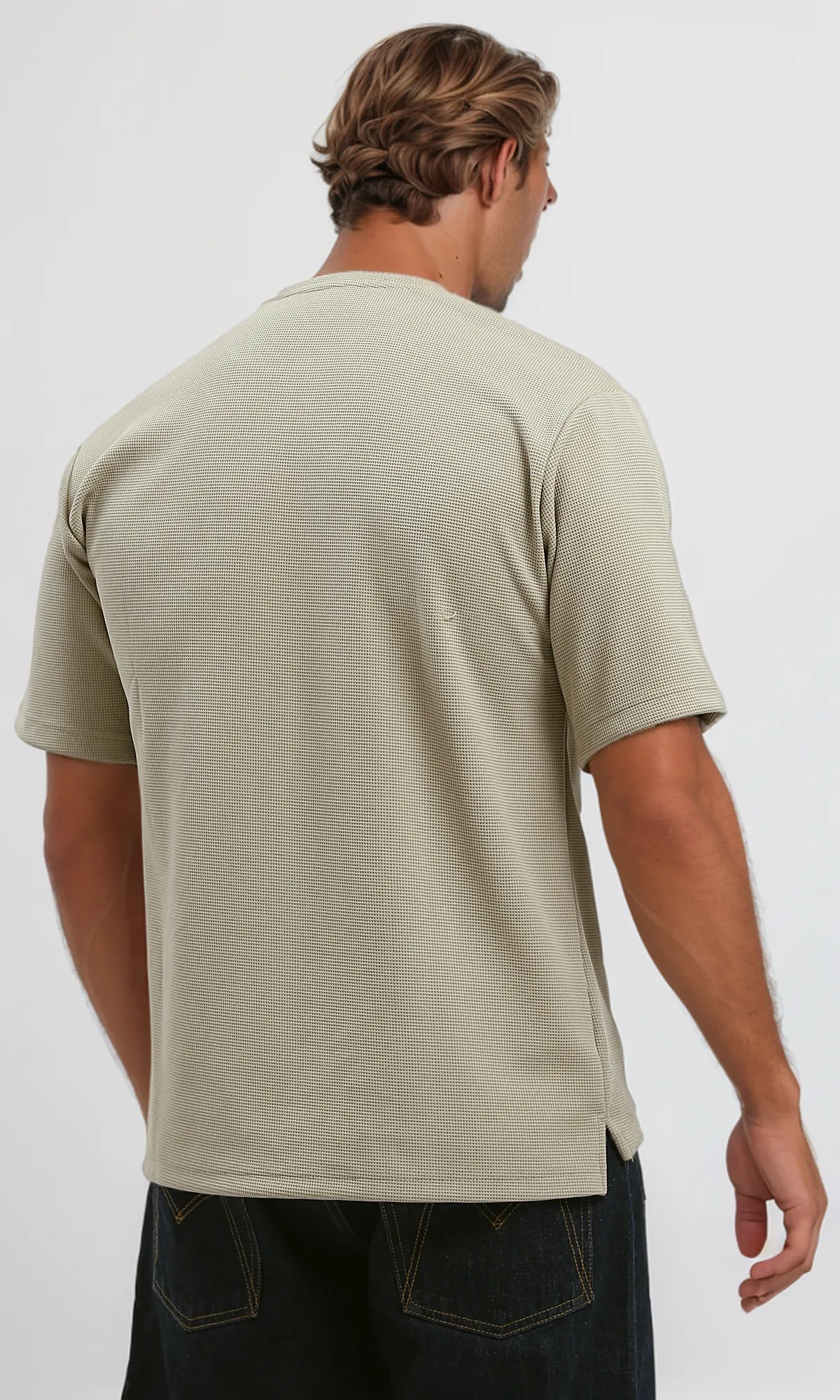 O182731 Dark Beige Relaxed Tee With Elbow Sleeves