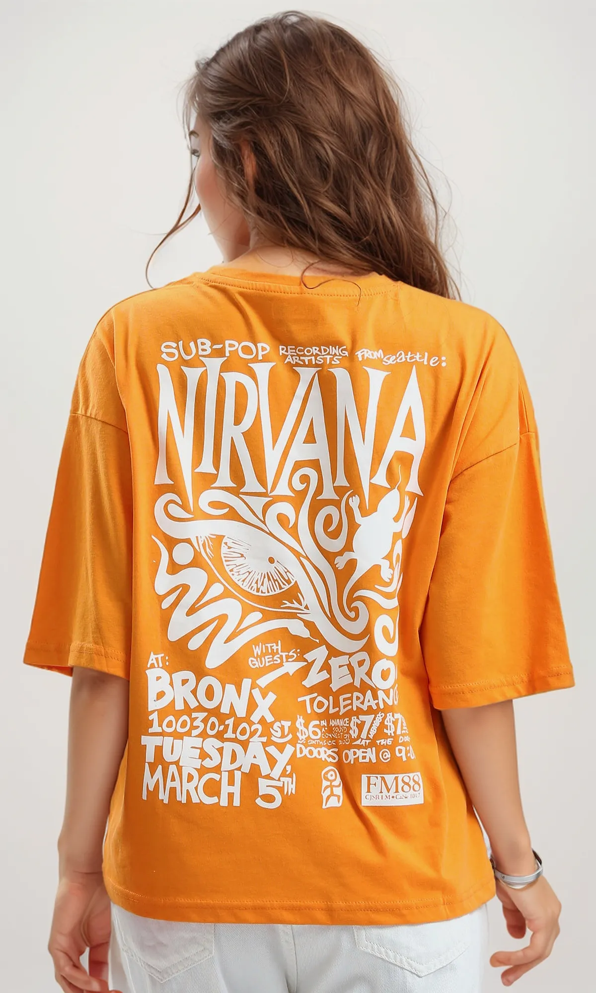O189241 Elbow-Sleeves Summer Hot Orange Loose Tee