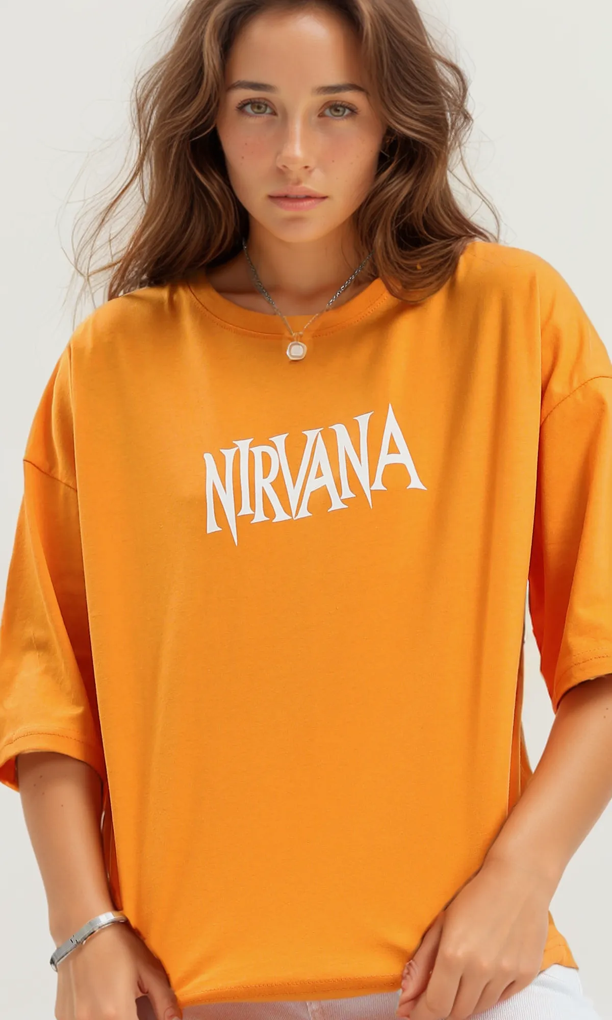 O189241 Elbow-Sleeves Summer Hot Orange Loose Tee