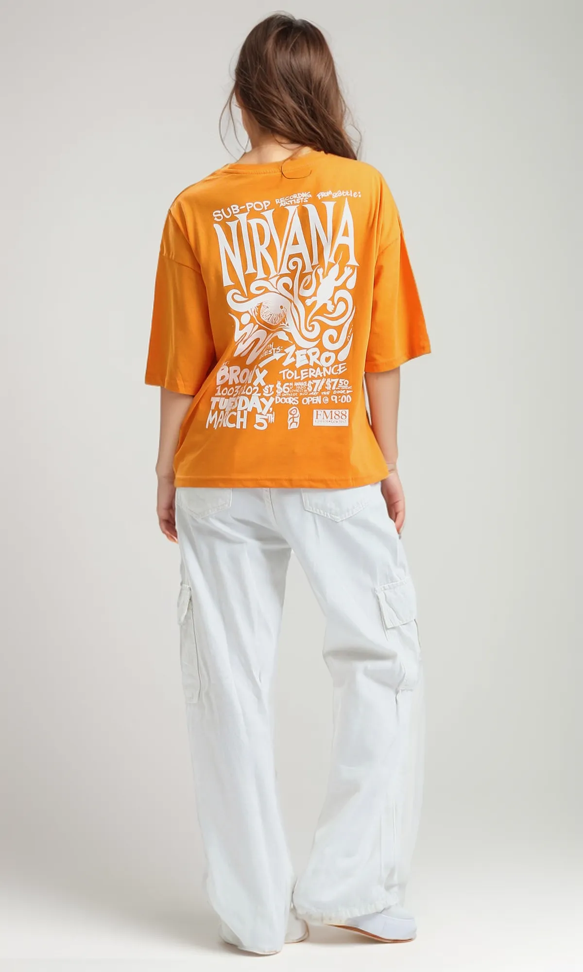 O189241 Elbow-Sleeves Summer Hot Orange Loose Tee
