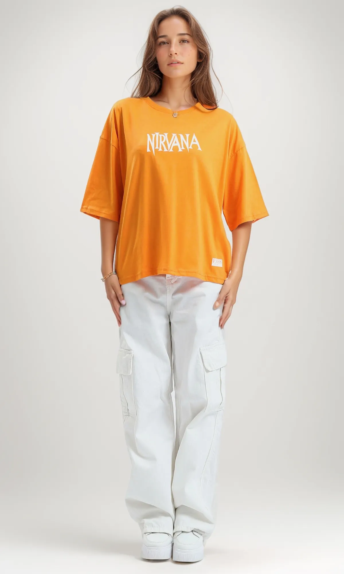 O189241 Elbow-Sleeves Summer Hot Orange Loose Tee
