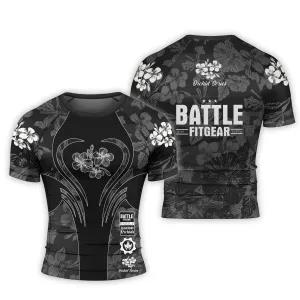 Orchid Series Floral Black Heart Pattern Men's Short Sleeve Rash Guard