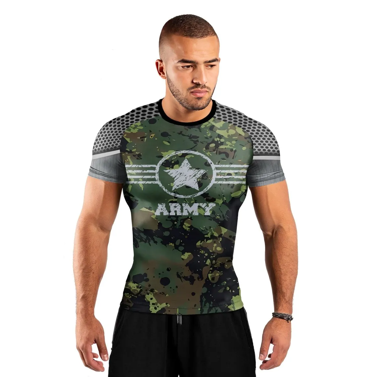Personalized Jungle Army Men's Short Sleeve Rash Guard