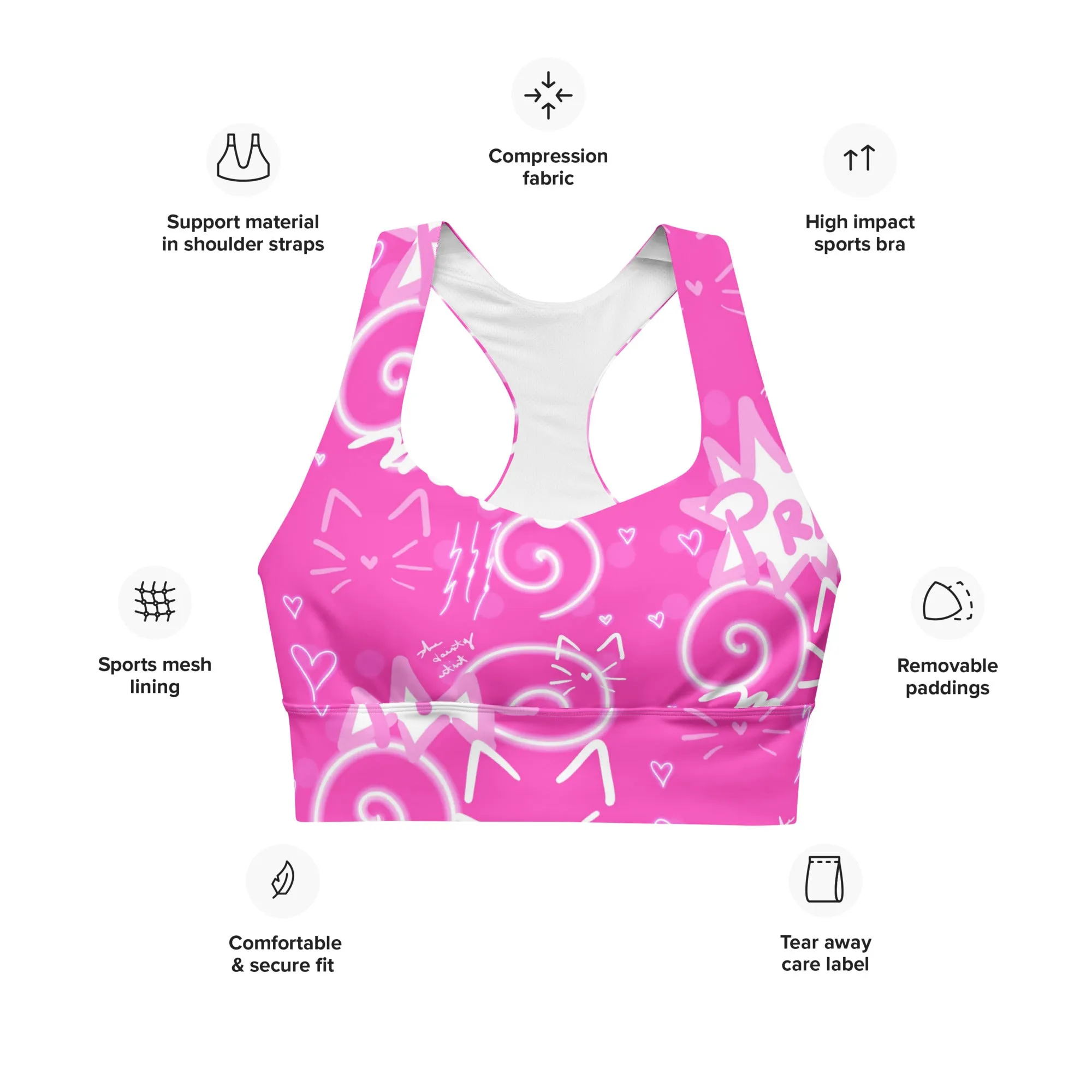 Pink Kitty Longline sports bra