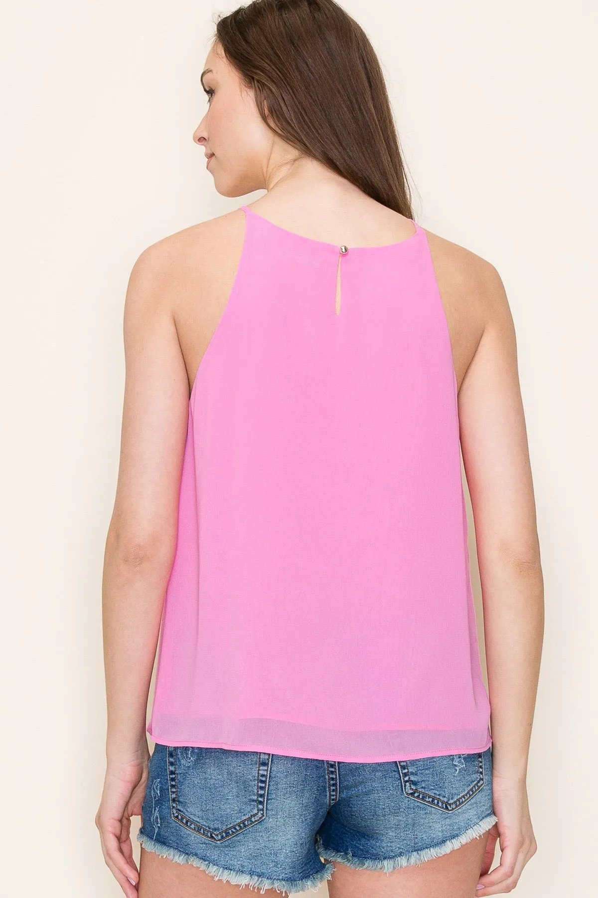 Pintucked Chiffon Lined Tank Pink